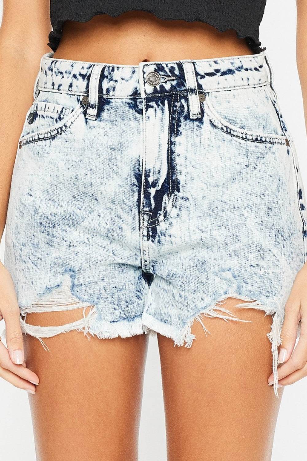 Kancan Full Size Distressed High Waist Denim Shorts - Hovatok