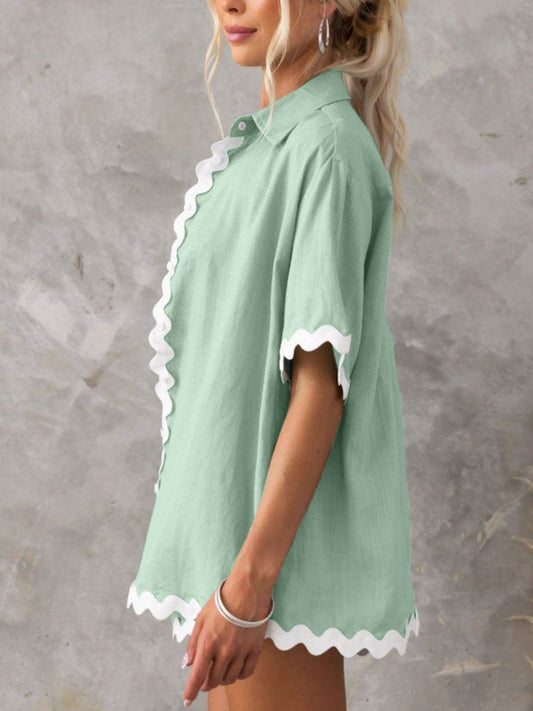 Contrast Trim Half Sleeve Top and Shorts Set - Hovatok