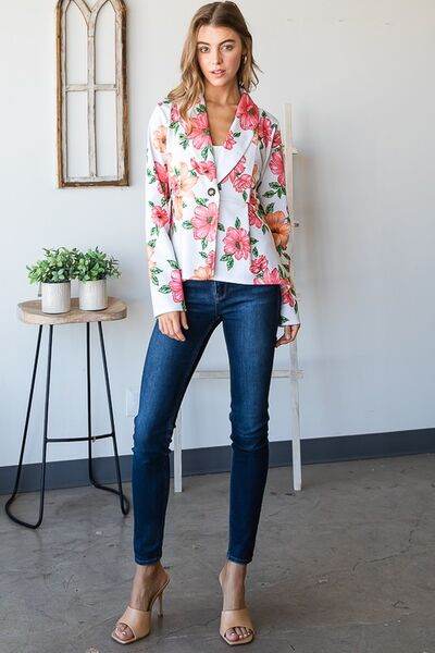 Heimish Full Size Multi Color Floral Blazers with Tunic Plus Size - Hovatok