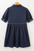 Collared Neck Half Zip Denim Dress - Hovatok