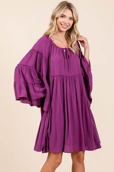 Mittoshop Frill Tie Neck Bell Sleeve Dress - Hovatok
