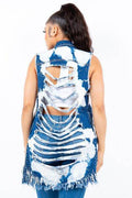 American Bazi Distressed Frayed Edge Longline Denim Vest - Hovatok
