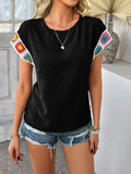 Devine Swiss Dot Round Neck Crochet Short Sleeve Top - Hovatok