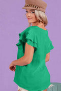 BiBi Ruffle Sleeve Wrinkled Cotton Gauze Top - Hovatok