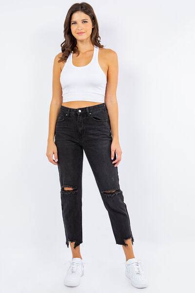 American Bazi High Waist Distressed Cropped Straight Jeans - Hovatok