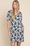 BOMBOM Floral Button Down Mini Dress - Hovatok