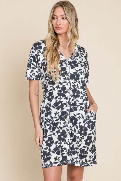 BOMBOM Floral Button Down Mini Dress - Hovatok