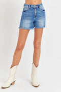 RISEN Front Slit Raw Hem Denim Shorts - Hovatok