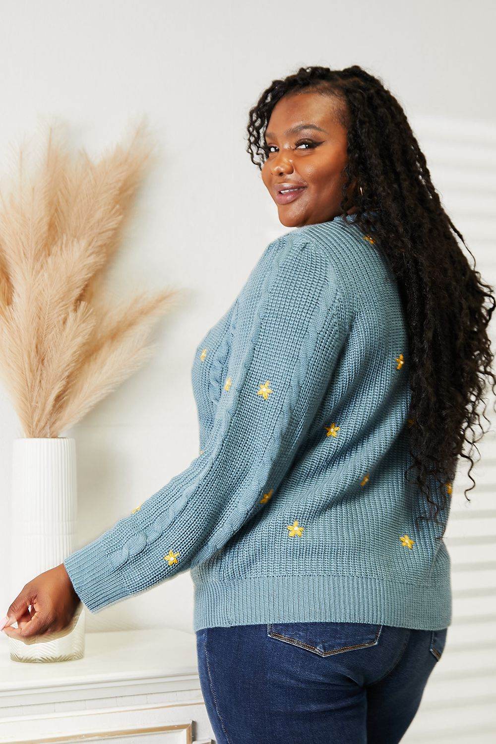 HEYSON Full Size Floral Embroidered Cable Cardigan - Hovatok