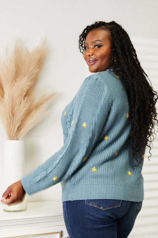 HEYSON Full Size Floral Embroidered Cable Cardigan - Hovatok