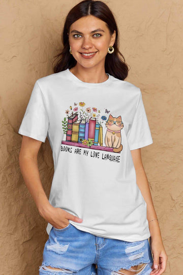 Simply Love Full Size BOOKS ARE MY LOVE LANGUAGE Graphic Cotton Tee - Hovatok