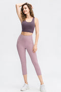 Wide Waistband Cropped Active Leggings with Pockets - Hovatok