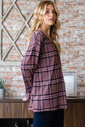 Heimish Full Size Plaid V-Neck Long Sleeve Top - Hovatok