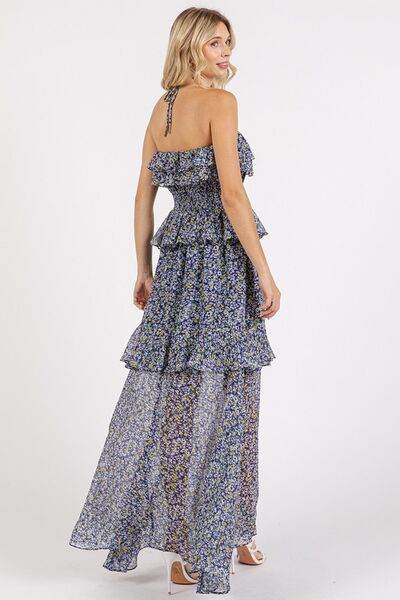 Mittoshop Ruffled Smocked Floral Halter Neck Maxi Dress - Hovatok