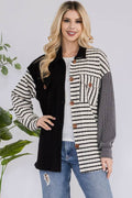 Celeste Full Size Striped Button Up Dropped Shoulder Shacket - Hovatok