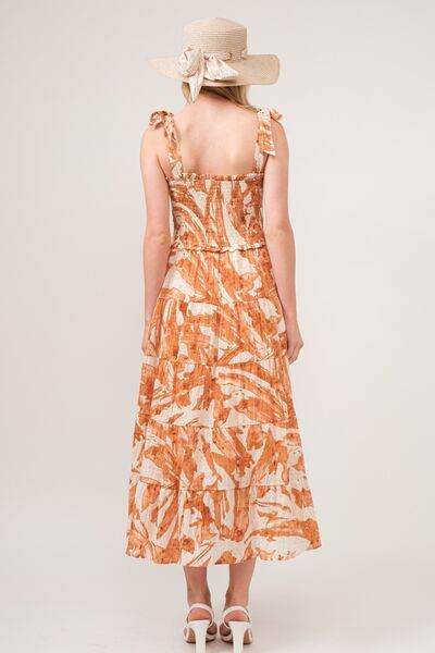 And The Why Tie Shoulder Smocked Midi Tiered Dress - Hovatok