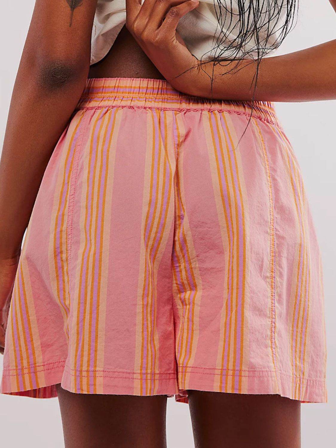 Striped Elastic Waist Shorts - Hovatok