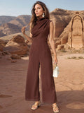 Perfee Ruched Mock Neck Sleeveless Jumpsuit - Hovatok