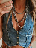 Buttoned V-Neck Denim Top - Hovatok