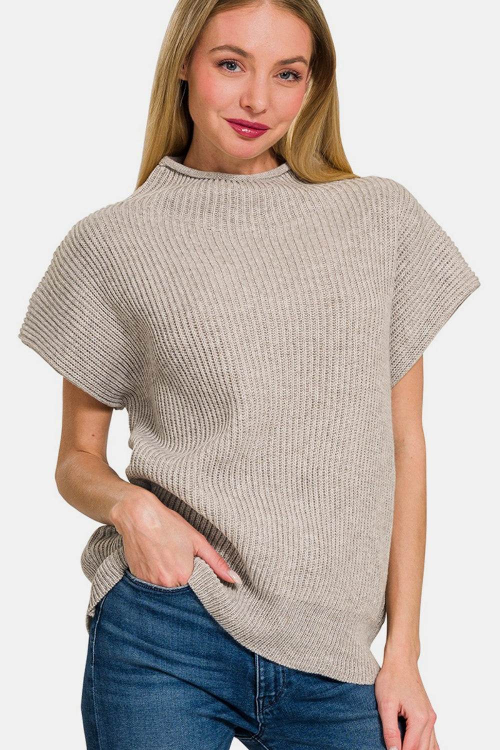Zenana Short Sleeve Mock Neck Sweater - Hovatok