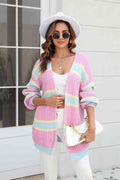 Angel Wings Color Block Ribbed Dropped Shoulder Open Front Cardigan - Hovatok