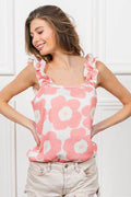 BiBi Floral Waffle Ruffled Tank - Hovatok