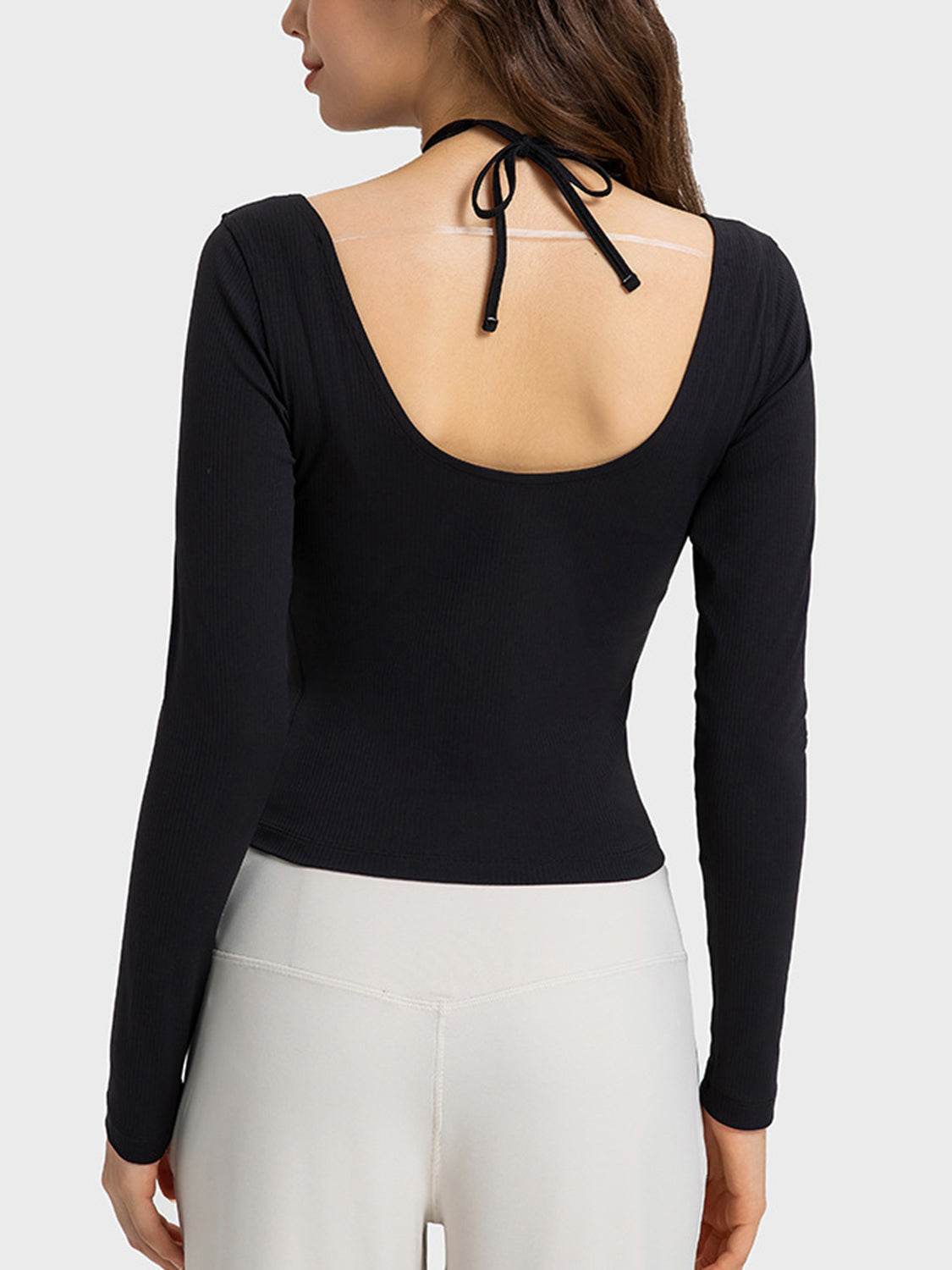 Millennia Halter Neck Long Sleeve Sporty Top - Hovatok