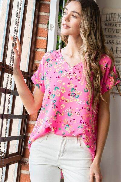 Heimish Full Size Animal print V-Neck Short Sleeve T-Shirt Plus Size - Hovatok