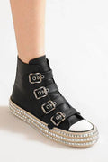 Beast Fashion Multi-Buckle Straps Studded Platform Sneakers - Hovatok