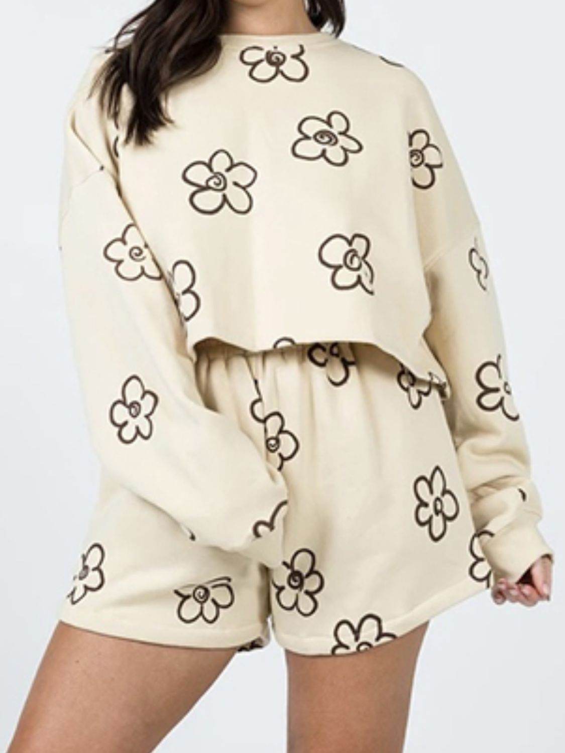 Floral Dropped Shoulder Sweatshirt and Shorts Set - Hovatok