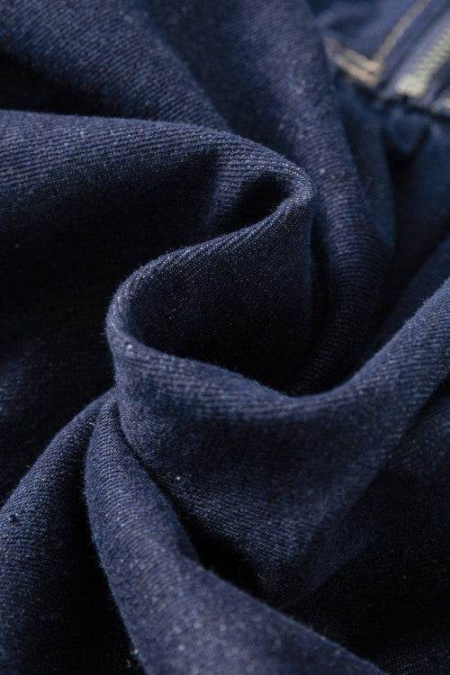 Collared Neck Half Zip Denim Dress - Hovatok