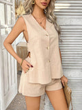 Devine Button Down V-Neck Tank and Shorts Set - Hovatok