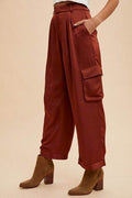Annie Wear Wide Leg Cargo Satin Pants - Hovatok