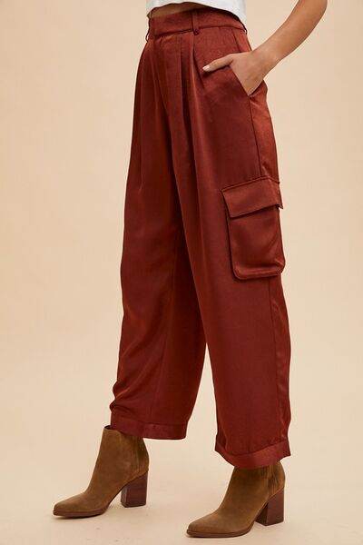 Annie Wear Wide Leg Cargo Satin Pants - Hovatok