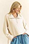 Davi & Dani Drawstring Hem Half Zip Raglan Sleeve Sweatshirt - Hovatok
