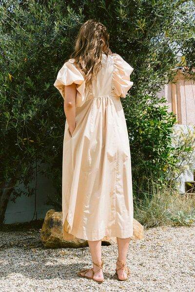 Annie Wear Smocked Puff Sleeve Midi Dress - Hovatok
