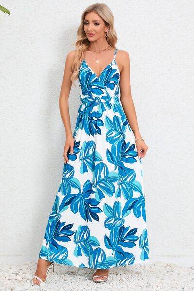 Printed Surplice Maxi Cami Dress - Hovatok