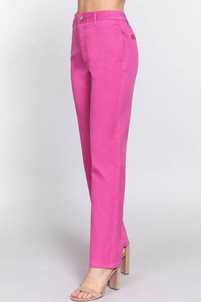 ACTIVE BASIC High Waist Straight Twill Pants - Hovatok