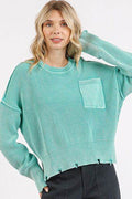 Mittoshop Distressed Hem Round Neck Dropped Shoulder Sweater - Hovatok