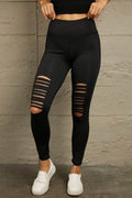 Wide Waistband Distressed Slim Fit Leggings - Hovatok