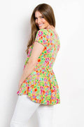 Be Stage Floral Short Sleeve Babydoll Top - Hovatok