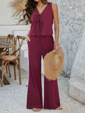 Devine Tied V-Neck Sleeveless Top and Pants Set - Hovatok