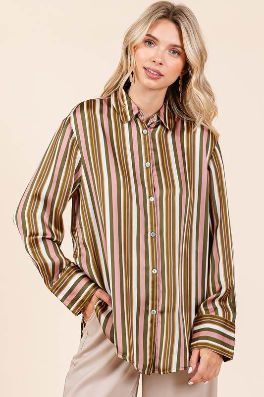 Mittoshop Striped Button Down Satin Shirt - Hovatok