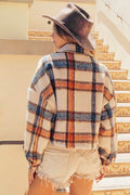BiBi Brushed Plaid Crop Jacket with Pockets - Hovatok