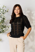 Mandy Ribbed Trim Round Neck Knit Top - Hovatok