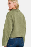 Zenana Acid Wash Fleece Half Snap Sweatshirt with Pocket - Hovatok