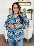 Double Take Full Size Printed Balloon Sleeve Blouse - Hovatok