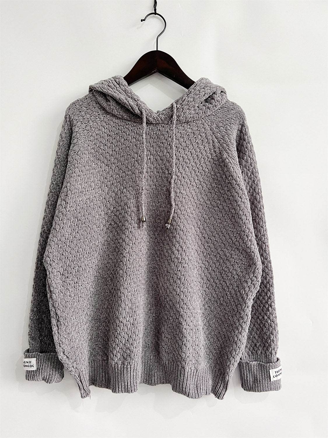 Drawstring Long Sleeve Hooded Sweater - Hovatok