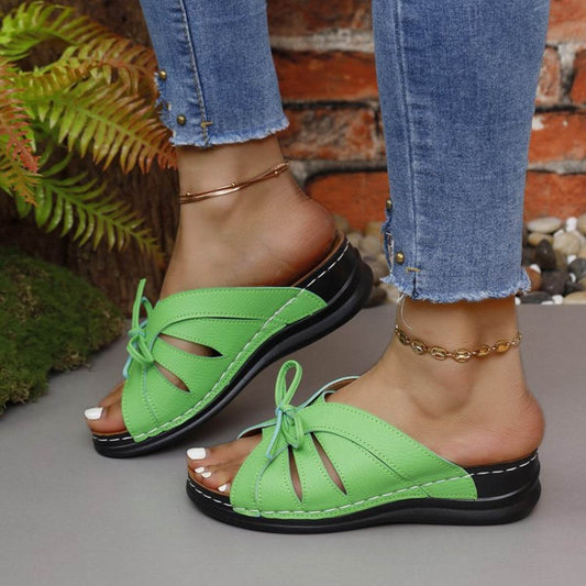 Tied Open Toe Low Heel Sandals - Hovatok
