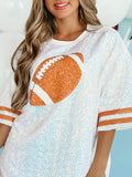 Sequin Football Round Neck Half Sleeve Oversize Top - Hovatok